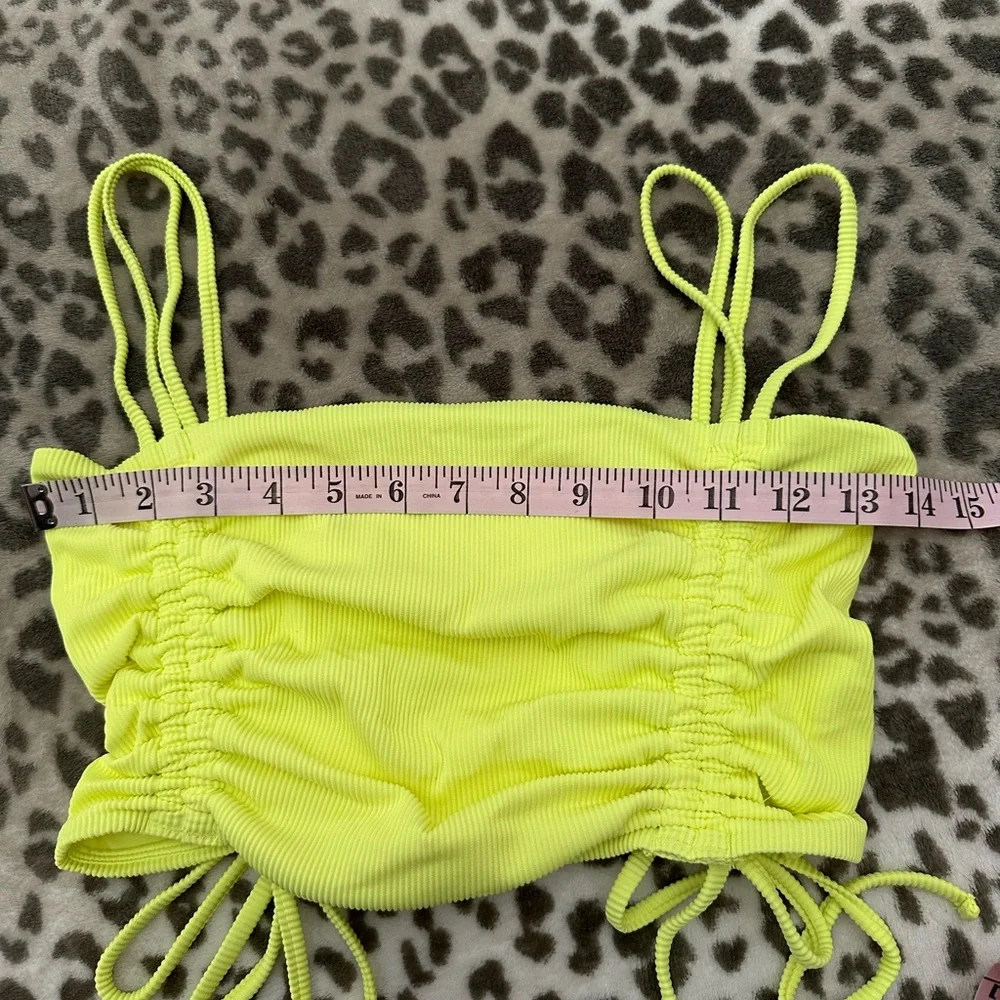 Aerie Ruched Ribbed Longline Bandeau Bikini Top in Yellow Infusion Size Small